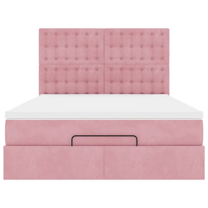 Struttura Letto Pouf con Materassi Rosa 140x200 cm in Velluto