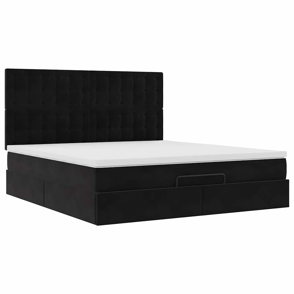 Struttura Letto Pouf con Materassi Nero 160x200 cm in Velluto