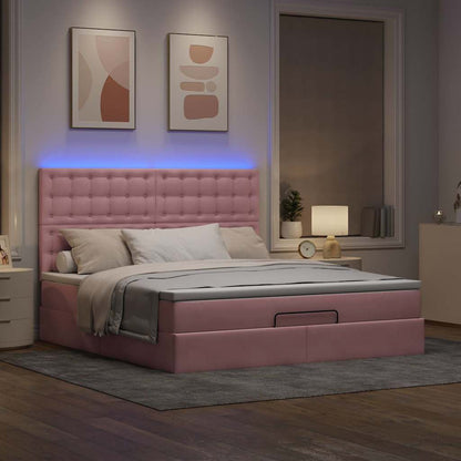 Struttura Letto Pouf con Materassi Rosa 160x200 cm Velluto | homemem39