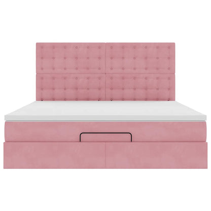 Struttura Letto Pouf con Materassi Rosa 160x200 cm Velluto