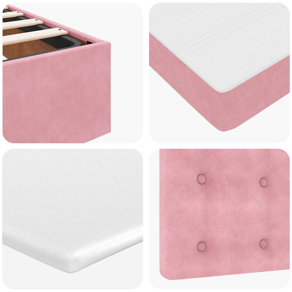 Struttura Letto Pouf con Materassi Rosa 160x200 cm Velluto