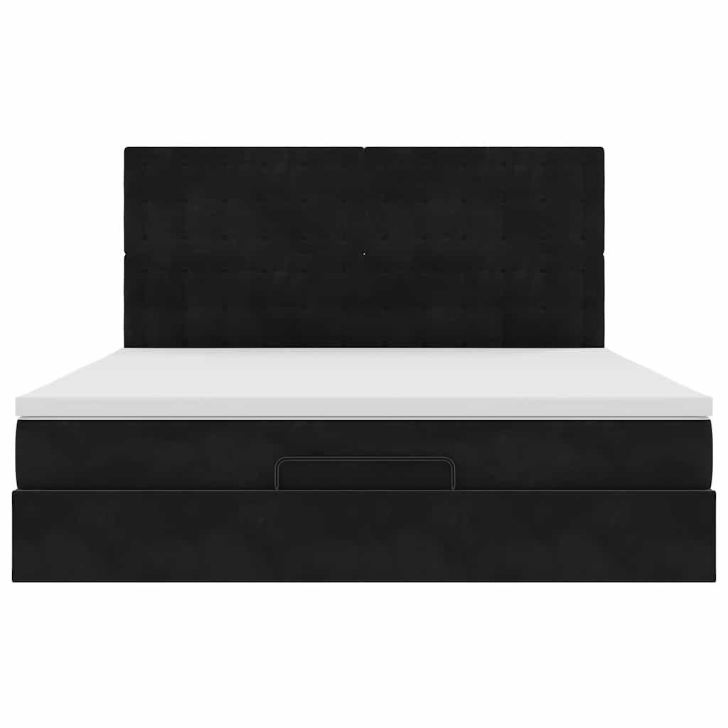 Struttura Letto Pouf con Materassi Nero 180x200 cm in Velluto