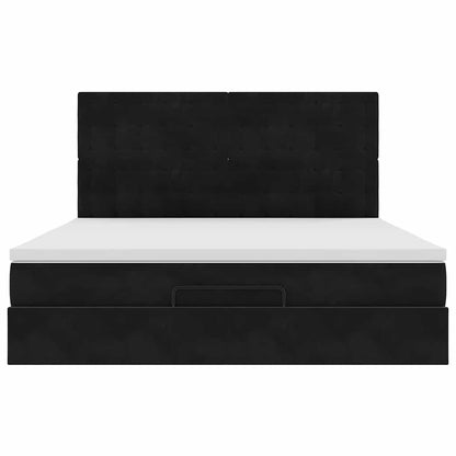 Struttura Letto Pouf con Materassi Nero 180x200 cm in Velluto