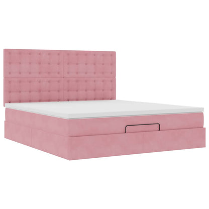 Struttura Letto Pouf con Materassi Rosa 180x200 cm Velluto | homemem39
