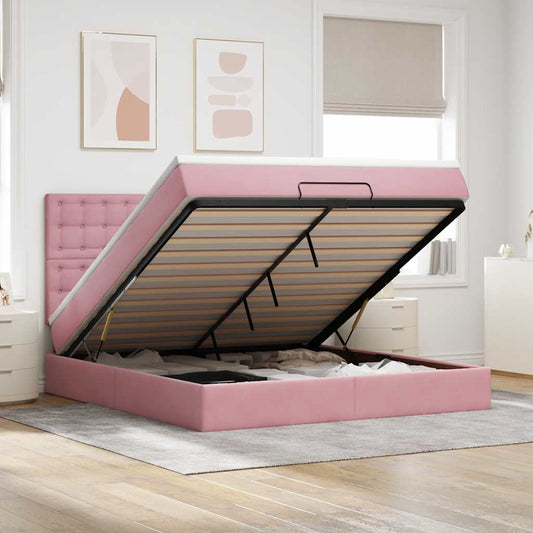 Struttura Letto Pouf con Materassi Rosa 180x200 cm Velluto