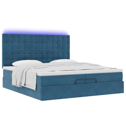 Pouf Letto con Materassi e LED Blu Scuro 200x200cm Velluto