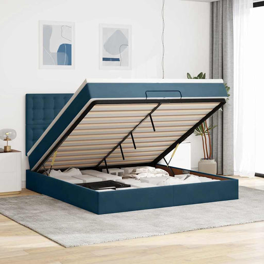 Pouf Letto con Materassi e LED Blu Scuro 200x200cm Velluto