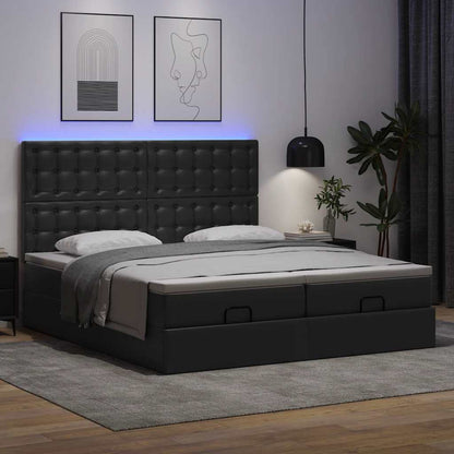 Pouf Letto con Materassi e LED Nero 180x200cm Similpelle | homemem39