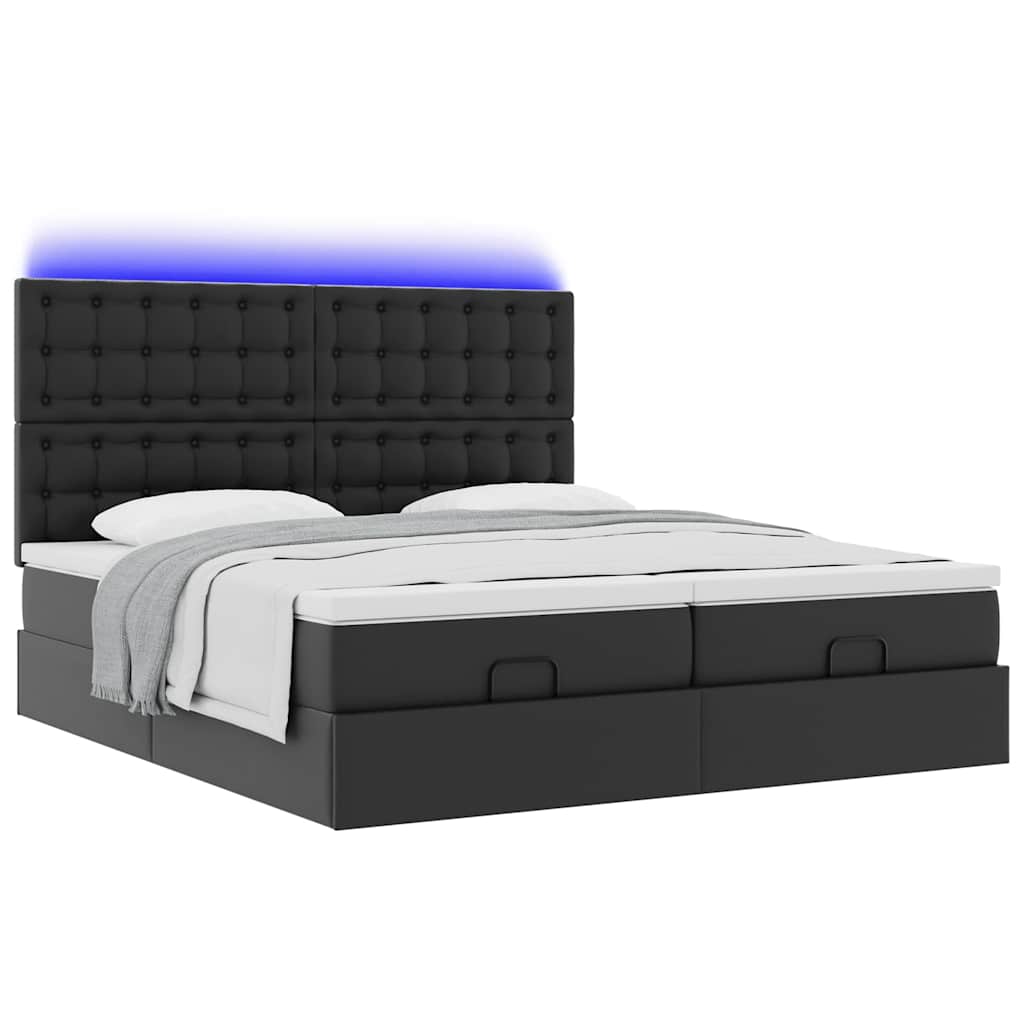 Pouf Letto con Materassi e LED Nero 180x200cm Similpelle | homemem39