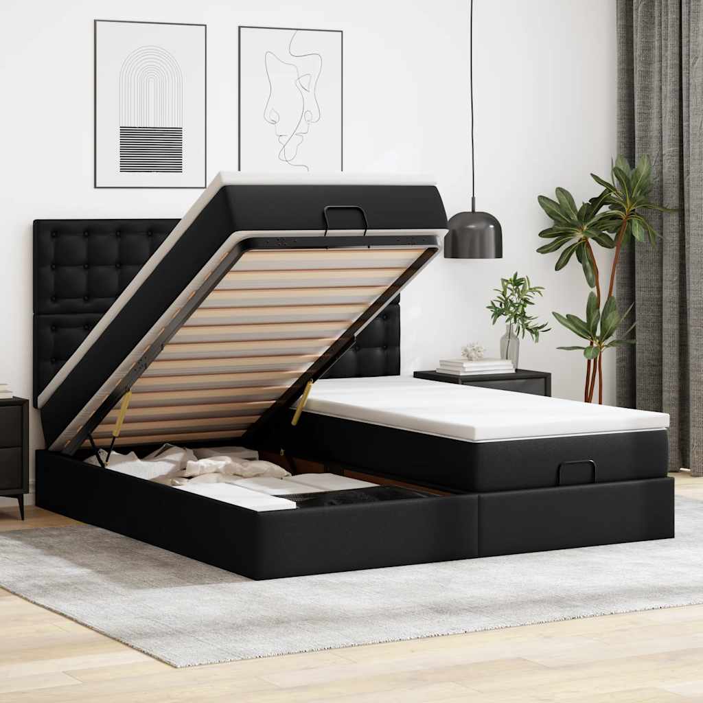 Pouf Letto con Materassi e LED Nero 180x200cm Similpelle | homemem39