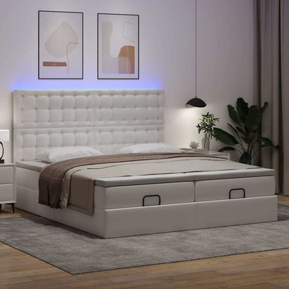 Pouf Letto con Materassi e LED Bianco Puro 180x200cm Similpelle