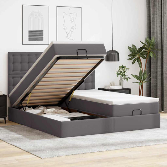 Pouf Letto con Materassi e LED Grigio 180x200cm Similpelle