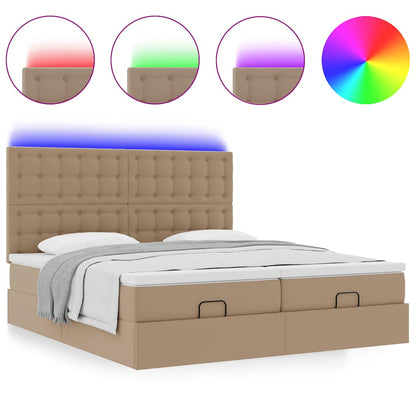 Pouf Letto con Materassi e LED Cappuccino 180x200cm Similpelle