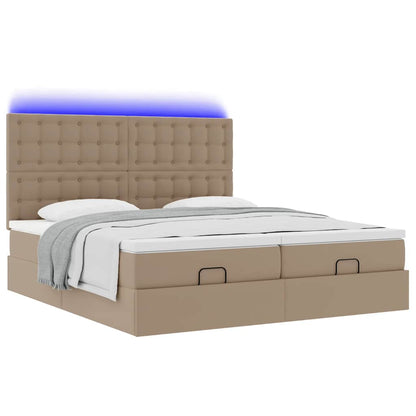 Pouf Letto con Materassi e LED Cappuccino 180x200cm Similpelle