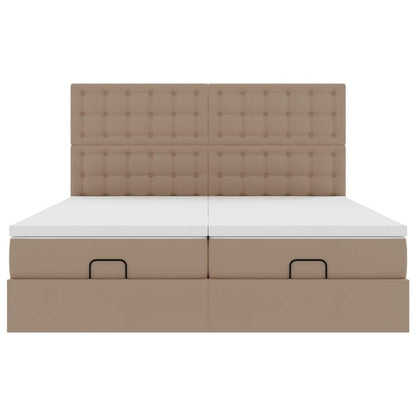 Pouf Letto con Materassi e LED Cappuccino 180x200cm Similpelle