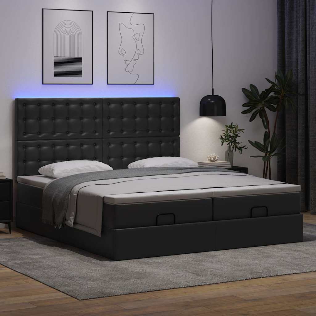 Struttura Letto Pouf con Materassi Nero 200x200 cm Similpelle | homemem39