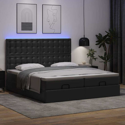 Struttura Letto Pouf con Materassi Nero 200x200 cm Similpelle | homemem39