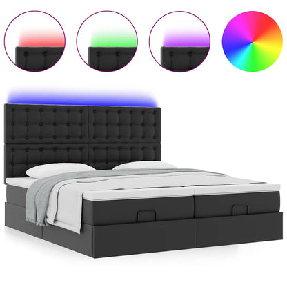Struttura Letto Pouf con Materassi Nero 200x200 cm Similpelle | homemem39