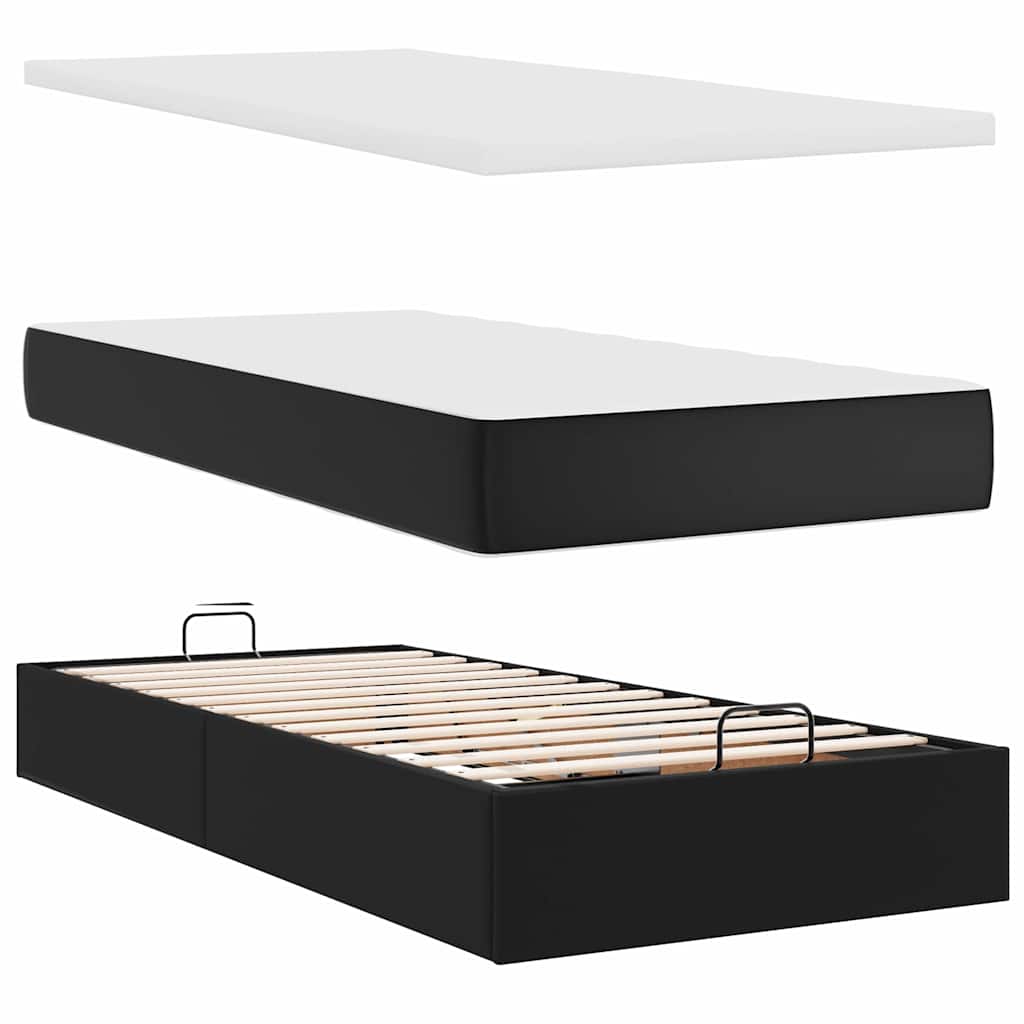 Struttura Letto Pouf con Materassi Nero 200x200 cm Similpelle | homemem39
