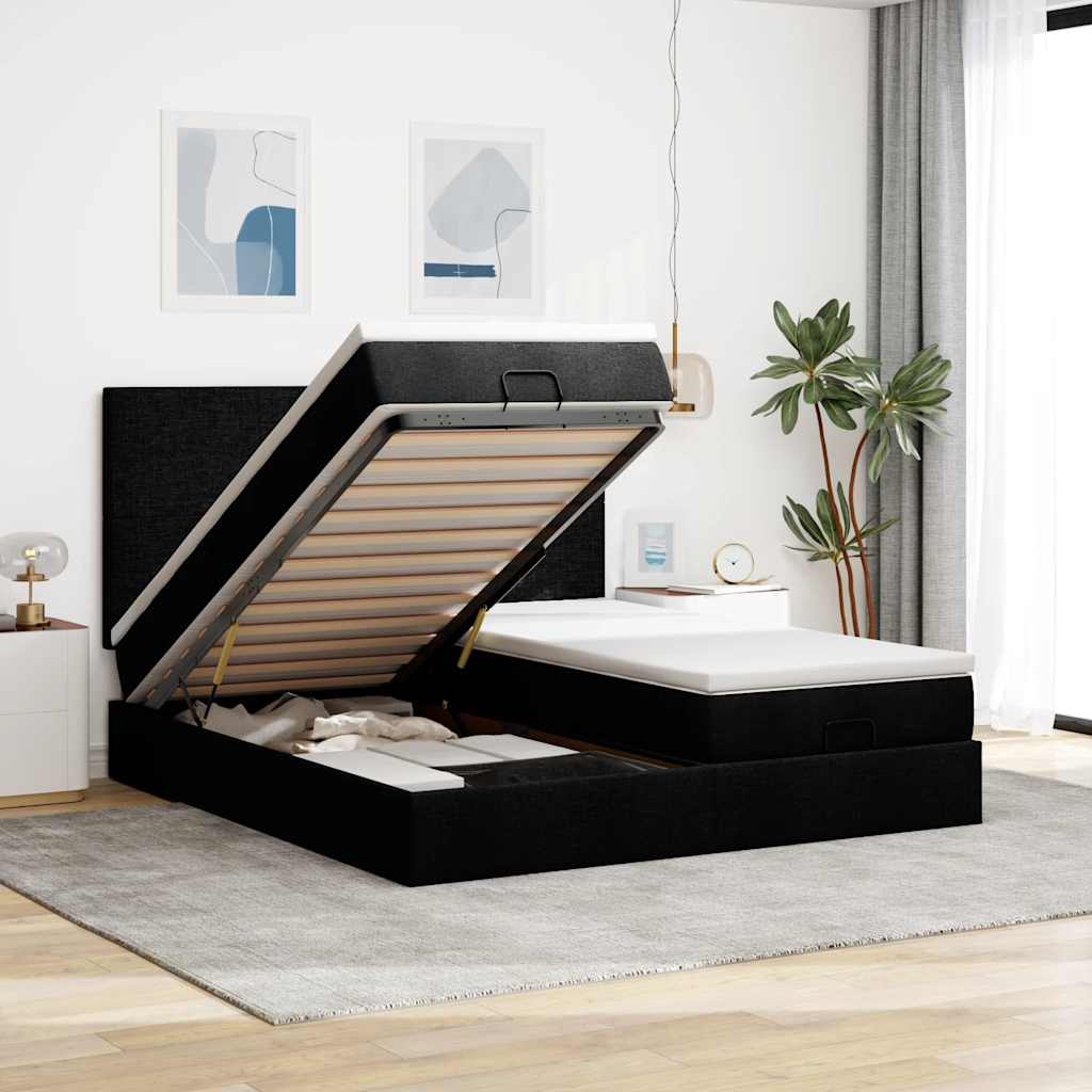 Struttura Letto Pouf con Materassi Nero 160x200 cm in Tessuto | homemem39