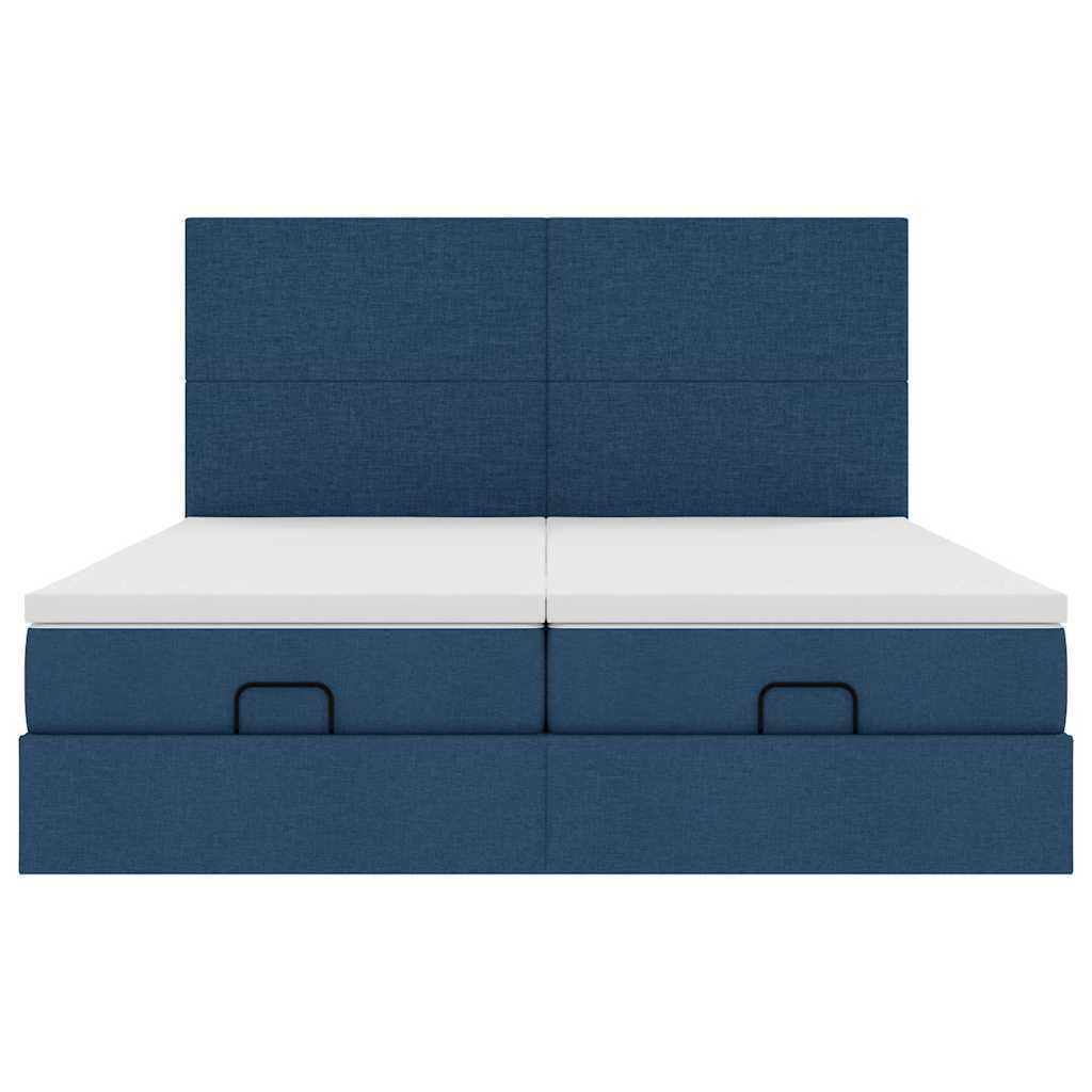 Struttura Letto Pouf con Materassi Blu 160x200 cm in Tessuto