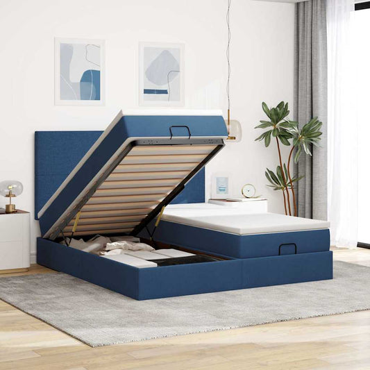 Struttura Letto Pouf con Materassi Blu 160x200 cm in Tessuto | homemem39
