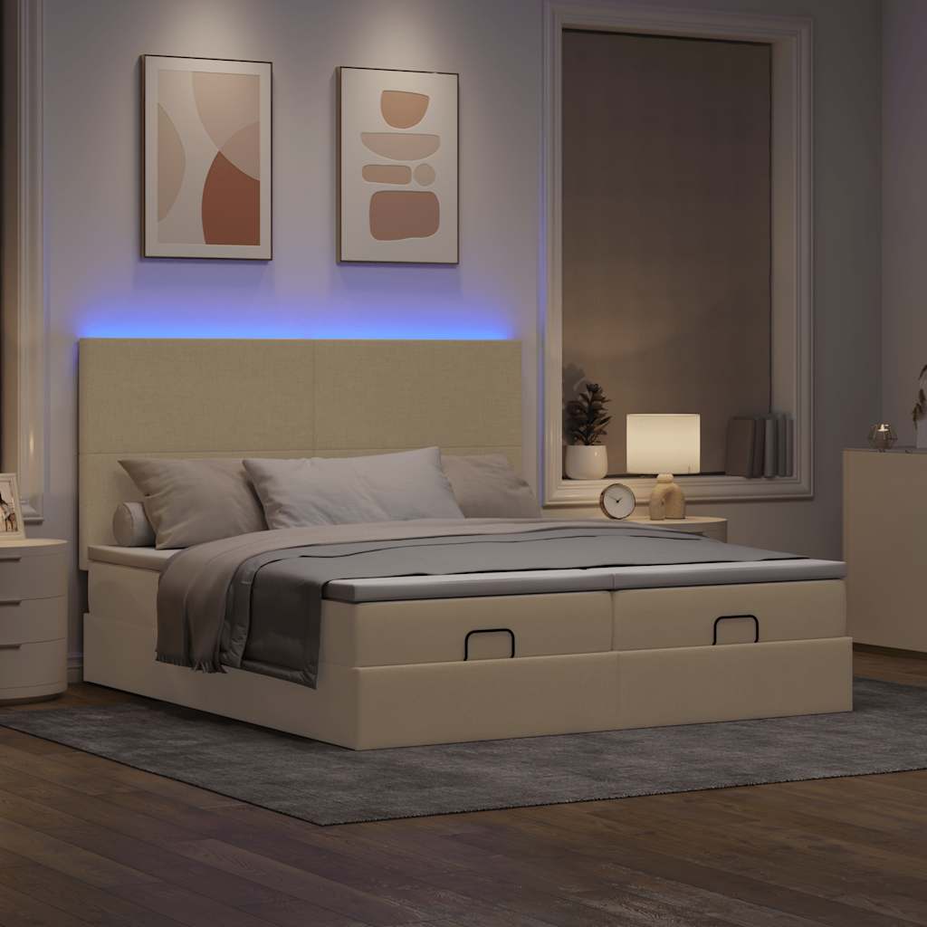 Struttura Letto Pouf con Materassi Crema 180x200 cm in Tessuto | homemem39