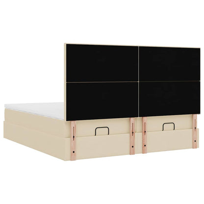 Struttura Letto Pouf con Materassi Crema 180x200 cm in Tessuto | homemem39