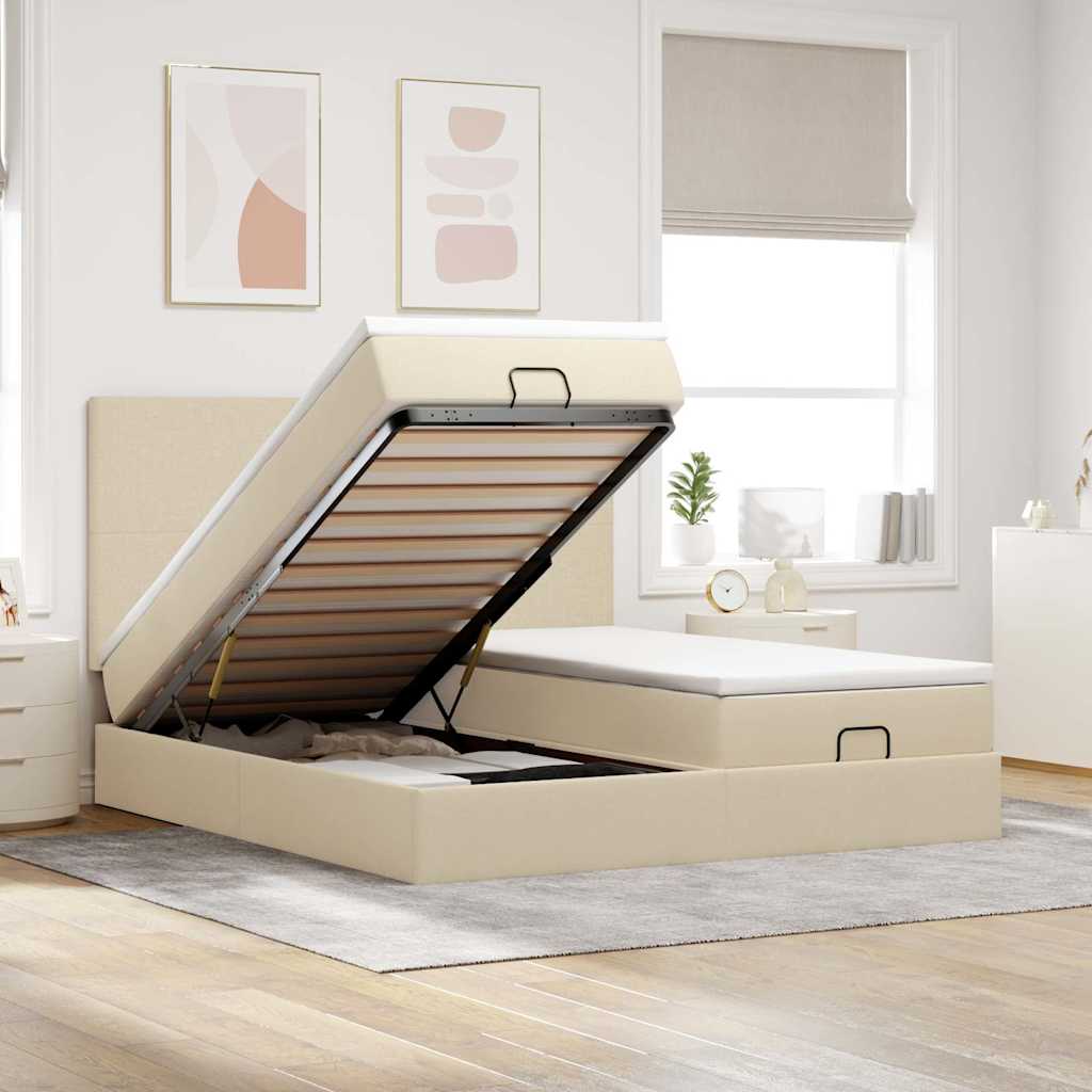 Struttura Letto Pouf con Materassi Crema 180x200 cm in Tessuto | homemem39