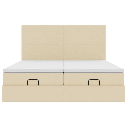 Struttura Letto Pouf con Materassi Crema 200x200 cm in Tessuto