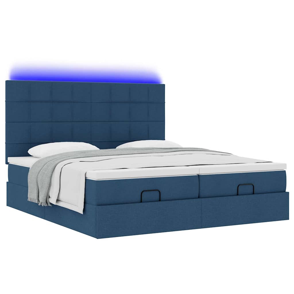 Struttura Letto Pouf con Materassi Blu 160x200 cm in Tessuto | homemem39