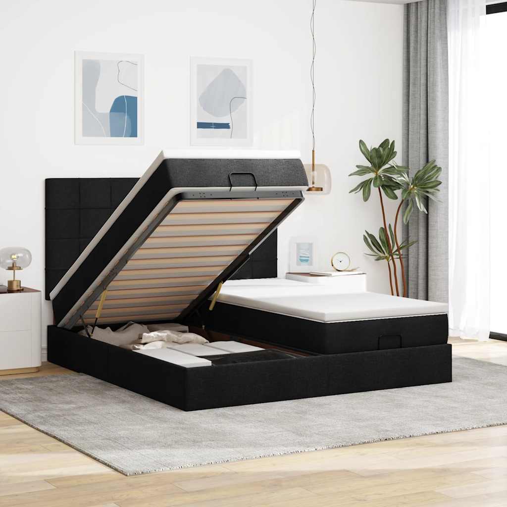 Struttura Letto Pouf con Materassi Nero 180x200 cm in Tessuto | homemem39