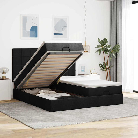 Struttura Letto Pouf con Materassi Nero 180x200 cm in Tessuto | homemem39