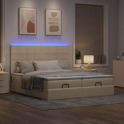 Struttura Letto Pouf con Materassi Crema 180x200 cm in Tessuto | homemem39
