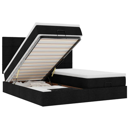 Struttura Letto Pouf con Materassi Nero 200x200 cm in Tessuto