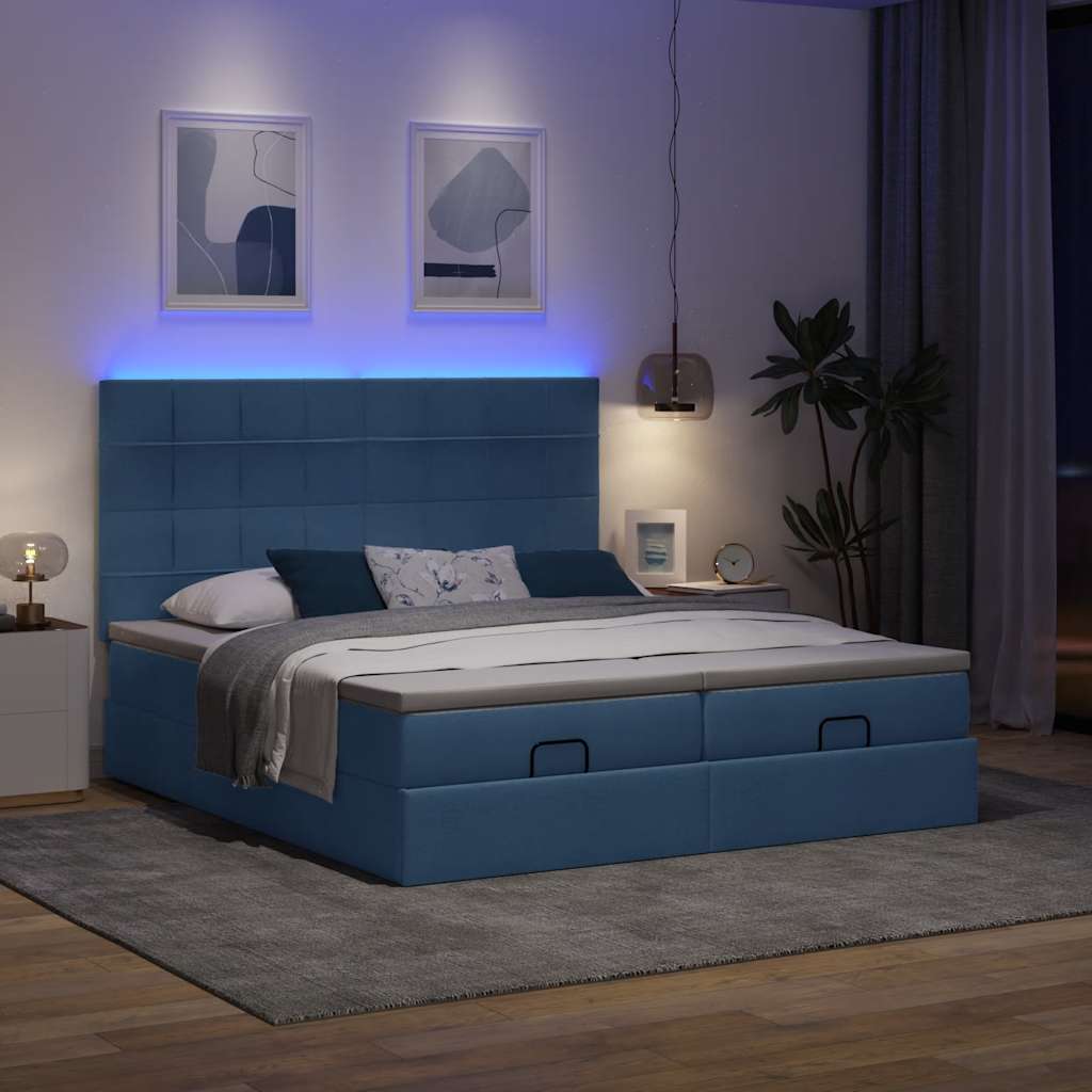 Struttura Letto Pouf con Materassi Blu 200x200 cm in Tessuto | homemem39