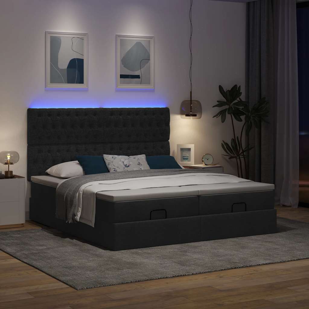 Struttura Letto Pouf con Materassi Nero 160x200 cm in Tessuto | homemem39