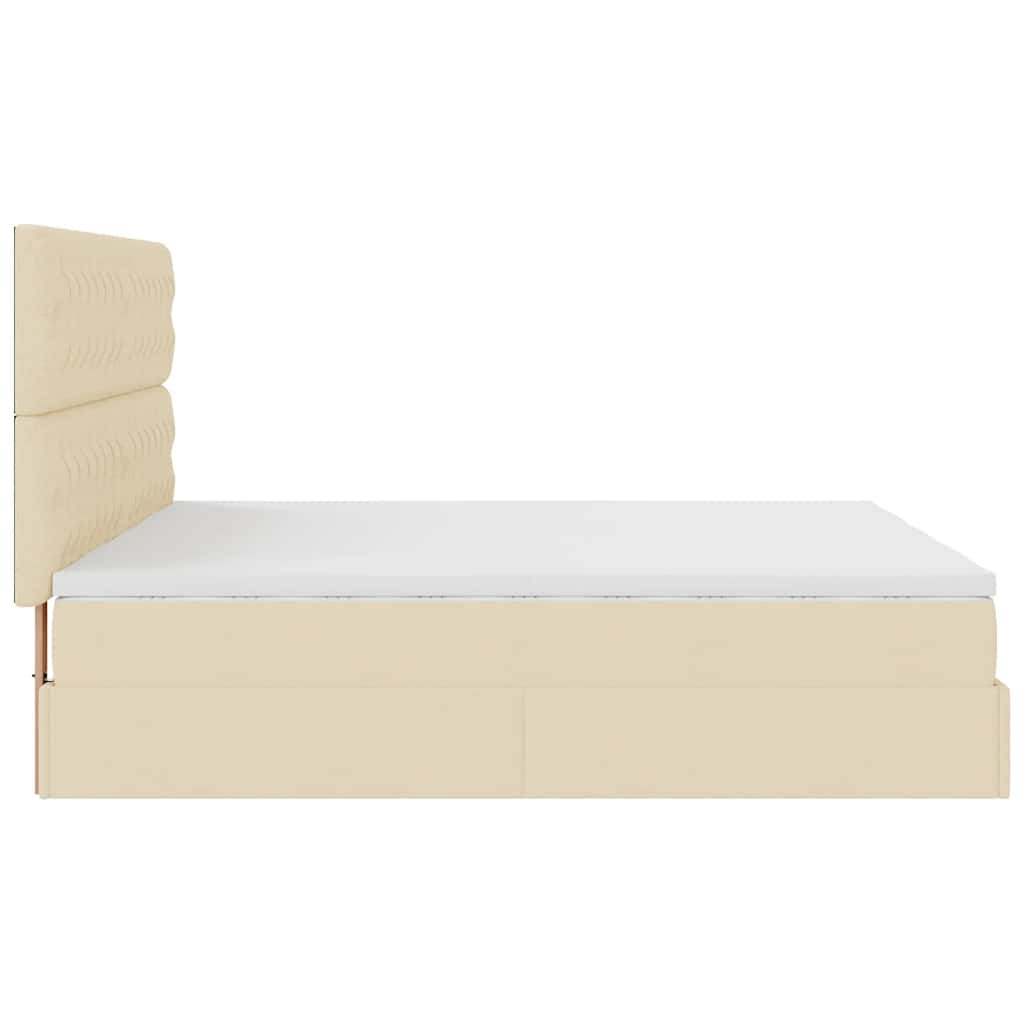 Struttura Letto Pouf con Materassi Crema 160x200 cm in Tessuto