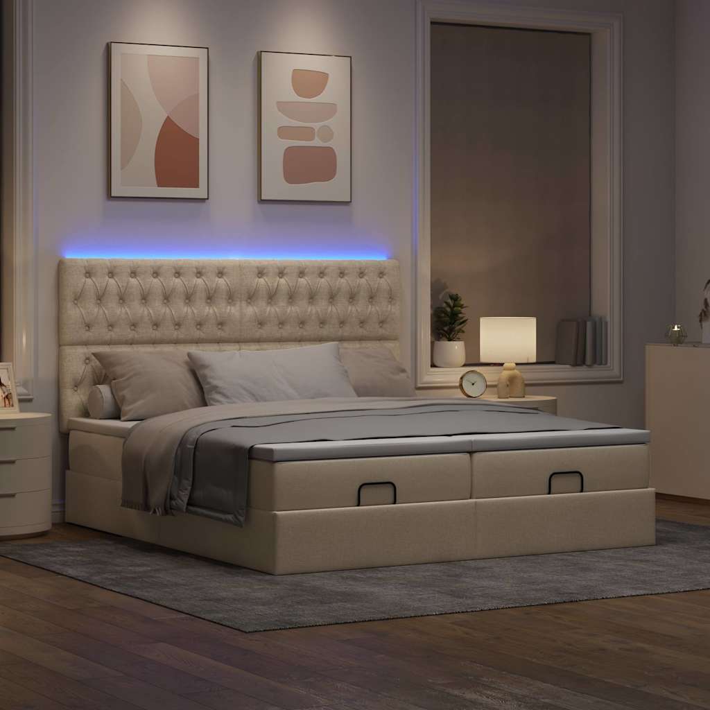 Struttura Letto Pouf con Materassi Crema 180x200 cm in Tessuto | homemem39