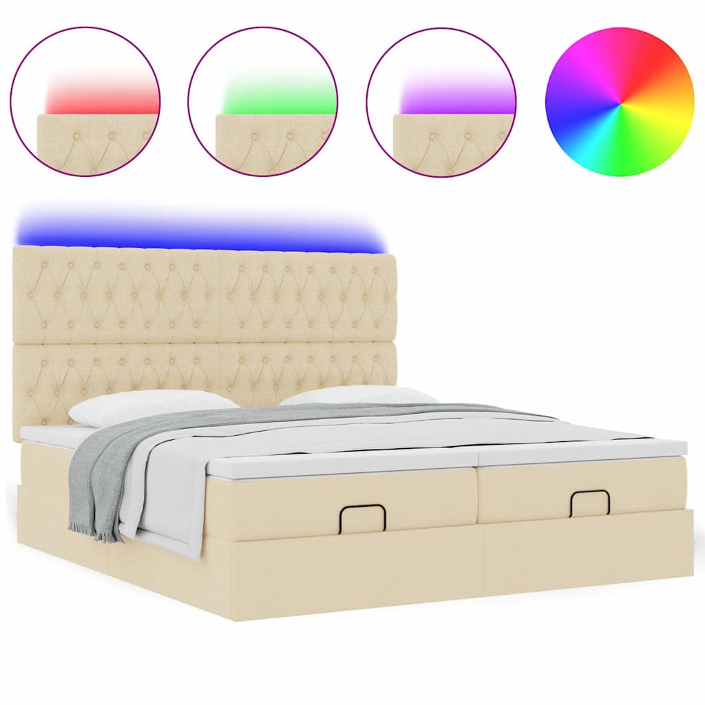 Struttura Letto Pouf con Materassi Crema 180x200 cm in Tessuto | homemem39