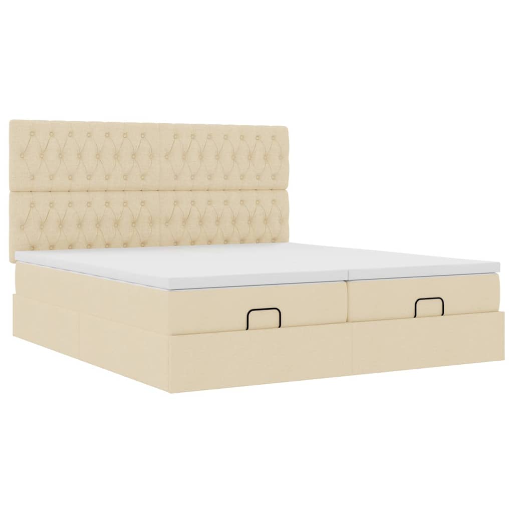 Struttura Letto Pouf con Materassi Crema 180x200 cm in Tessuto | homemem39
