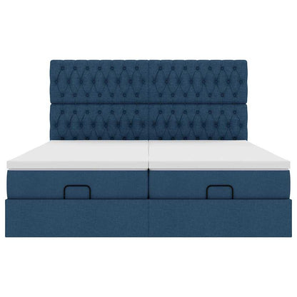Struttura Letto Pouf con Materassi Blu 200x200 cm in Tessuto | homemem39