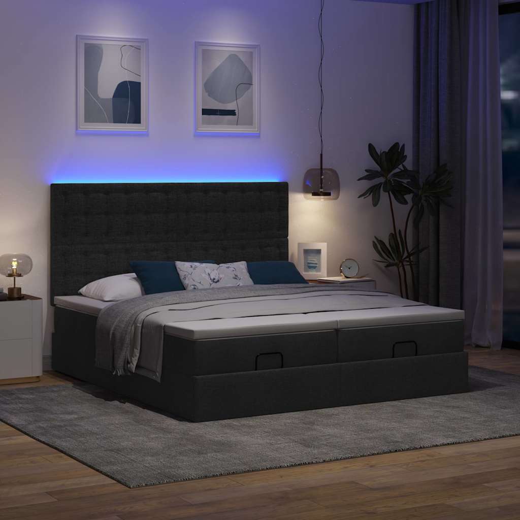 Struttura Letto Pouf con Materassi Nero 160x200 cm in Tessuto | homemem39