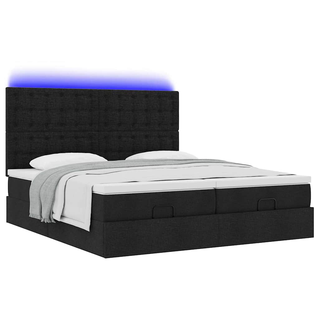 Struttura Letto Pouf con Materassi Nero 160x200 cm in Tessuto | homemem39