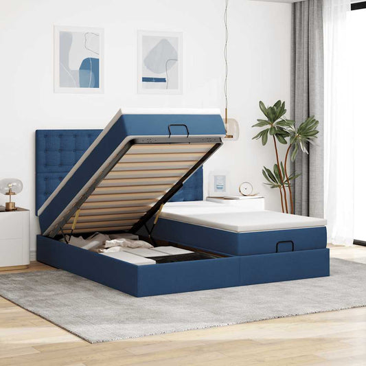 Struttura Letto Pouf con Materassi Blu 160x200 cm in Tessuto | homemem39