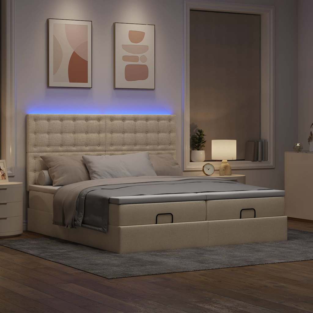 Struttura Letto Pouf con Materassi Crema 180x200 cm in Tessuto | homemem39
