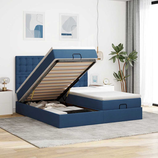 Struttura Letto Pouf con Materassi Blu 180x200cm in Tessuto