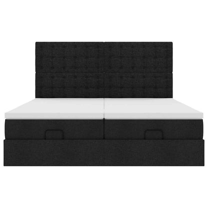 Struttura Letto Pouf con Materassi Nero 200x200 cm in Tessuto