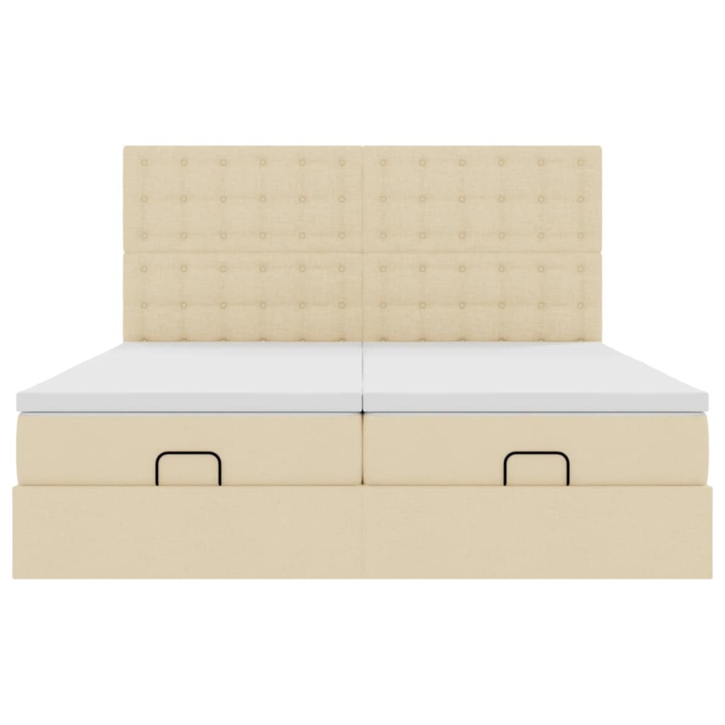 Struttura Letto Pouf con Materassi Crema 200x200 cm in Tessuto