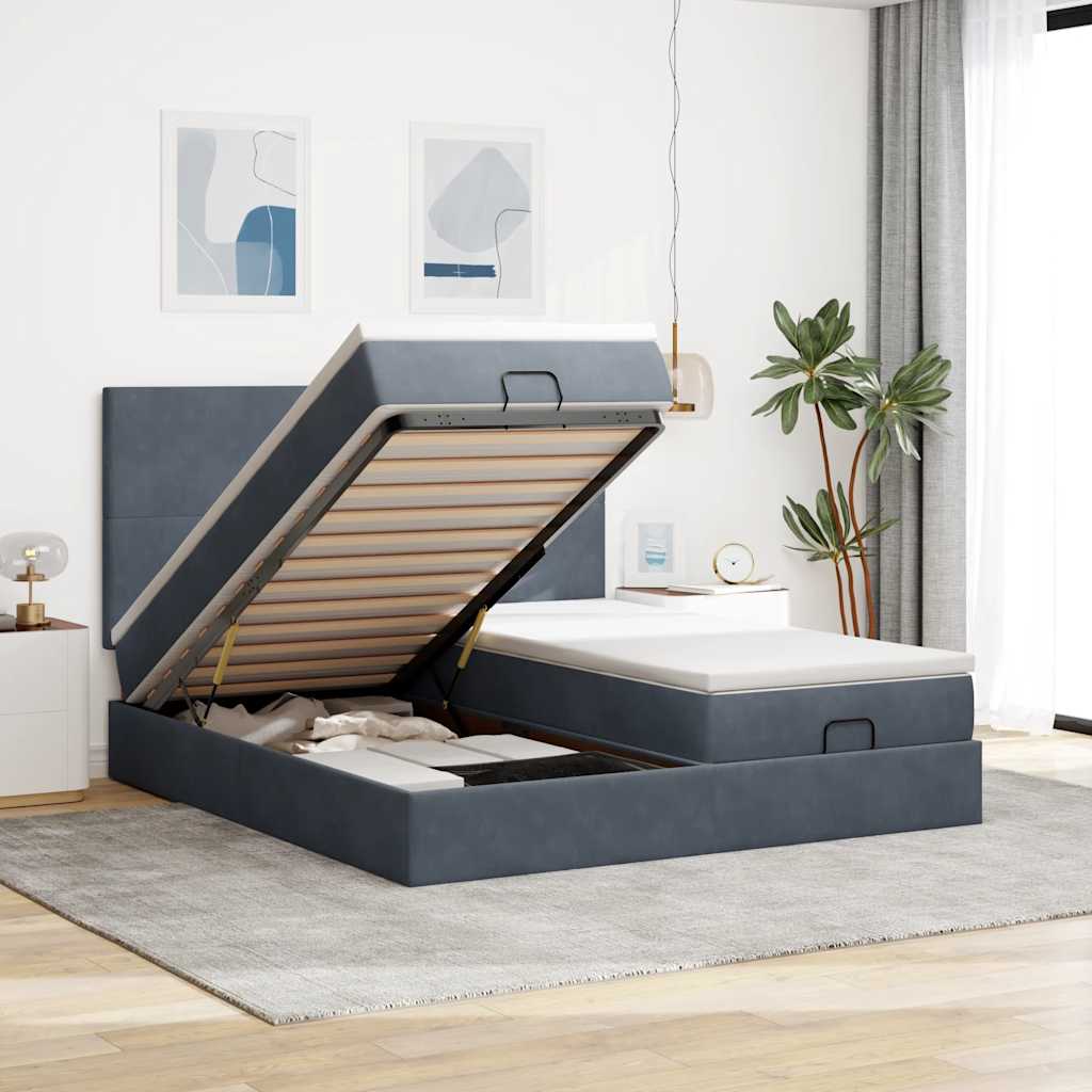 Struttura Letto Pouf con Materassi 160x200 cm in Velluto | homemem39